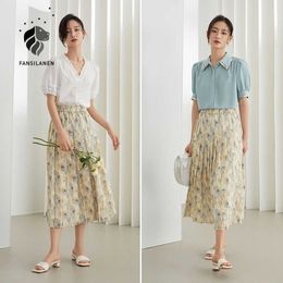 FANSILANEN Office Lady Oil Painting Floral Skirt Summer Long A-line High Waist Pleated Draping Retro Women Clothes 210607