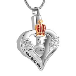 Wholesale cremation pendant necklace with crown silver Heart shape wings,ashes urn necklace jewelry-A piece of my heart