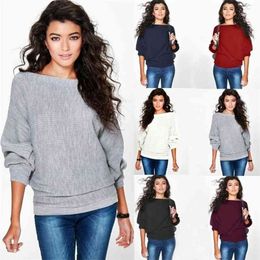 GAOKE Autumn Winter Warm Knitted Sweater Women Casual Long Batwing Sleeve Solid Pullovers Woman Female Thin Sweate Clothes 210922