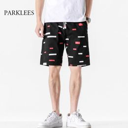 Print Short Mens Summer Loose Knee Length Beach Shorts Casual Cotton Cosy Drawstring Short Pants Men Colourful Pocket Ropa Hombre 210524