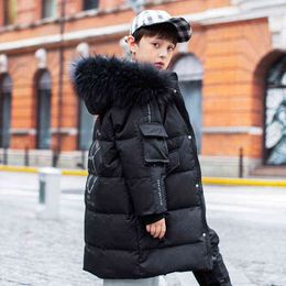 OLEKID Russian Winter Down Jacket For Boys Thick Warm Big Fur Boys Outerwear Coat 5-14 Years Kids Teenage Parka Clothes 211111