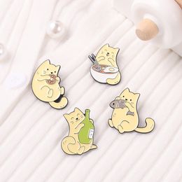 Cats and Fishes Enamel Pins Cat Eating Food Donuts Noodle Brooches Badge Sweet Cute Pin Backpack Buttons Accessories Animal Lover Gifts