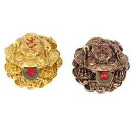 Interior Decorations Feng Shui Toad Money LUCKY Fortune Wealth Chinese Golden Frog Coin Tabletop Ornaments Gifts Car Ornament253P