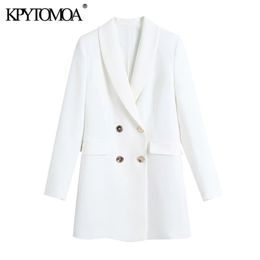 Women Fashion Double-Breasted White Blazer Coat Long Sleeve Pockets Female Outerwear Chic Veste Femme 210420