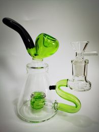 Vintage Green Black glass bong water hookah pipe 7inch hand made 14mm with bowl can put customer logo