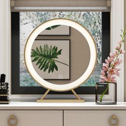 Mirrors Dia 40 50 Cm Golden Smart LED Makeup Mirror Bedroom El Desktop Decor Round With Light Tricolour Source Storage Base