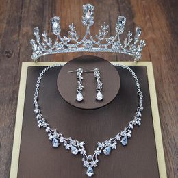 Earrings & Necklace Rhinestone Jewellery Sets Pendant Tiaras For Women Pageant Wedding Crowns Bridal Hair Accessories