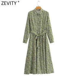 Zevity Women Vintage Leopard Print Green Shirt Dress Female Long Sleeve Bow Tied Sashes Casual Slim Business Vestido DS4741 210603
