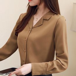 Long Sleeve V-neck Office Blouse Shirt Tops Blouse Women Blusas Mujer De Moda Chiffon Blouse Tops Women Clothing Blusa E108 210426