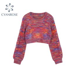 Korean Women Sweaters Long Sleeve Christmas Rainbow Colour Knit Sweater Jumpers Loose Autumn Winter Casual Female Top Pullovers 210417