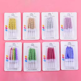 10 Pcs/Pack Colourful Screw Thread Birthday Candle With Gilded Food Grade Spiral Candle For Cake Baking Party Decoration Supplies