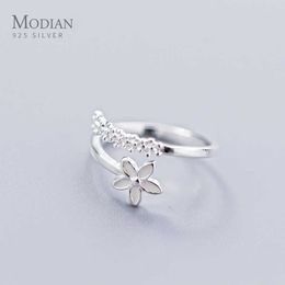 Fashion Sterling Sliver 925 White Enamel Blooming Flower Finger Ring for Women Free Size Fine Jewellery 210707