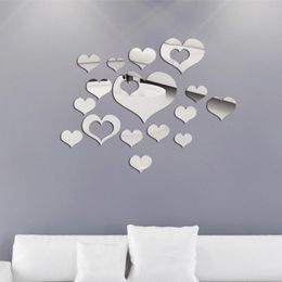 Wall Stickers 3D Silver Mirror Hearts Decoration DIY Plastic Fashion 16PCS