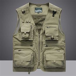 Summer Men Unloading Tactical Vest Coat Casual Men's Pographer Waistcoat Mesh Work Sleeveless Jacket Tools Pocket Vest 5XL 211119