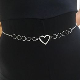 Fashion Rhinestone Heart Belt Women Crystal Belly Body Waist Chains Sexy Female Metal Adjustable Thin Belt