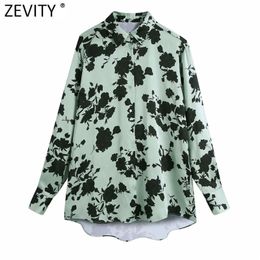 Women Vintage Ink Flower Print Casual Smock Blouse Office Lady Retro Long Sleeve Business Shirts Chic Blusas Tops LS7415 210416