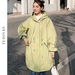 Genayooa Big Size Jacket And Coat For Women Sweet Candy Colour Hooded Trench Femme Loose Long Sleeve Drawstring Windbreaker Chic 210527