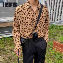 IEFB Men's Clothing Leopard Orint Long Sleeve Shirt Korean Fashion Spring Causal Big Size Loose Tops 9Y6590 210524