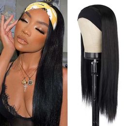 Headband Wigs for Women Natural Black Colour Silky Straight Hair Synthetic Wig 180 Density Heat Resistant Daily