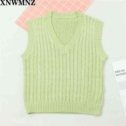 Spring Autumn Sweater Vest Women V-Neck Knitted Female casual tank tops Sleeveless Twist knit pullovers 210520