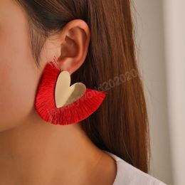 Bohemian Fashion Jewellery Fan Tassels Dangle Stud Earrings Vintage Heart Geomtric Earrings