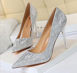 American High Heels Women's Wedding Shoes Teels Shallow Mouth Pointed Sequins Sexy Show Thin Night Club Single party Shoeses