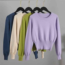 GIGOGOU Fall Crop Sweater Knitted Kawaii Cute Sweaters Long Sleeve Yellow Pink Women Winter Clothes Female Pullover Jumper 210812