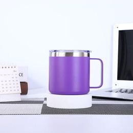 14oz Stainless Steel Coffee Mugs Simply Design Colorful Vacuum Insulated Water Mug with Handle and Lid sea shipping KKB7912