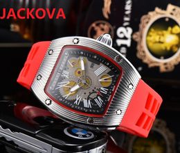 mens skeleton dial designer quartz watches 43mm red black blue rubber silcone wristwatches factory montre de luxe