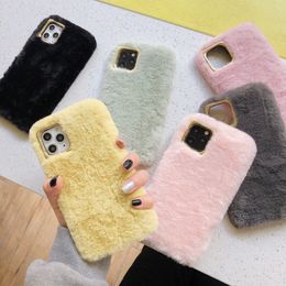 Pure Color Furry Fur Cell Phone Cases Fashion Soft Cozy Case Kid Girl Cute Cover for Iphone 7 8plus Xr XsMax 11 12 13 Pro Max