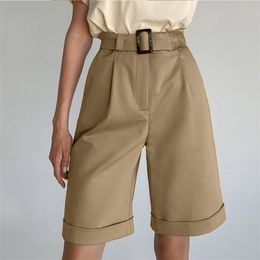 Wide Leg Loose Bermuda Shorts For Women High Waist Purple Or Black Cotton Free Belt Quality Femme 210719