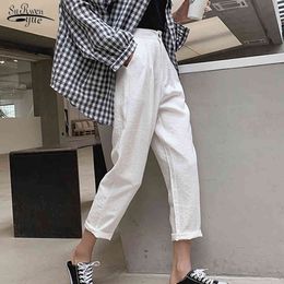 Summer Women Pants Fashion High Waist White Harem Solid Casual Cotton and Linen Ladies Loose Trousers 9758 210427