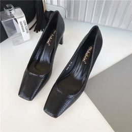 Autumn Fashion Women Pumps Snake Printed Ladies Thick High Heels Square Toe Pumps Shallow Slip On Office Work Shoes Woman 39 Y0611