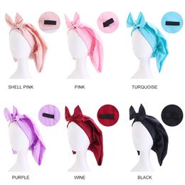 big bow Satin bonnet Long Hair Hats knotted waterproof shower cap Women Night Sleep Hat Head Cover