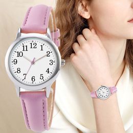 women quartz watch easy-to-read wristwatch with Arabic numerals plain pu leather dial sweet-colored female bracelet
