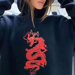 Dragon Print Purple Black Oversive Hoodie Sweatshirt Women Autumn Long Sleeve Harajuku White Hoodies Pullover Top Sudaderas 210415