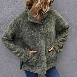 Autumn Sweatshirt Turtleneck women top Winter Velvet pockets Thick female Fleece Women clothes coat 210508