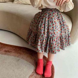 Spring New Floral Printed Girls Pleated Skirts Children Clothes Baby Girls Skirt Cute Cotton Toddlers Kids Tutu Skirts 210413