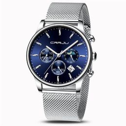 Hot seller CRRJU 2266 Quartz Mens Watch Hot Selling Casual Personality Watches Fashion Popular Student Luxury Wristwatches With Stainless Steel Strap