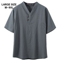 Chinese Style Super Plus Size M-9XL Men's Summer Casual V-neck Short Sleeve T-shirt Man Loose T-shirts Tees 5XL 6XL 7XL 8XL 9XL 210629