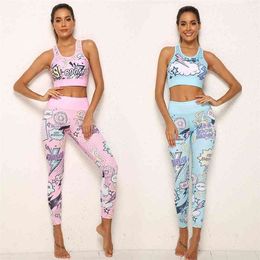 2 Piece Set Women Yoga Gym Workout Clothes For Fitness Sport Clothing Padded Sports Bra Leggings 210813