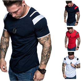 Men's O-neck T-shirt Slim Short Sleeve High Street T-shirt Men Summer Casual Muscle Fitness Top Patchwork Fashion Basic Tee 210603