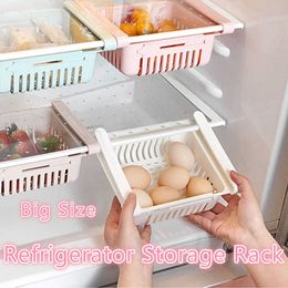 Space Saving Adjustable Kitchen Organiser Refrigerator Storage Rack Fridge Freezer Shelf Holder Pull-out Drawer Organizador 210705