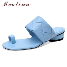 Meotina Flip Flops Women Slippers Mid Heel Slides Square Toe Square Heels Ladies Shoes Causal Sandals Female Summer White Size 9 210608