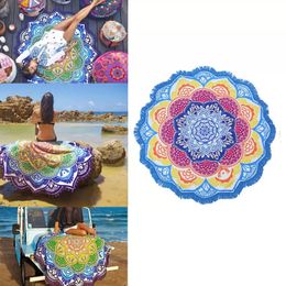 Tassel Indian Blanket Toalla Mandala Tapestry Beach Towel Sunblock Round Bikini Cover-Up Blanket Lotus Bohemian Yoga Mat 150cm