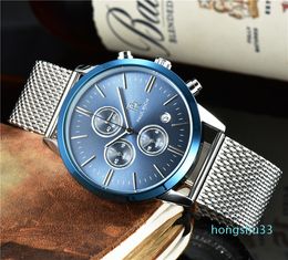 AAA Big Marca Designer Casual Assista Casual De Aço Inoxidável Quartzo Multi-Time Zone Automático Calendário Malha Cinto Homens relógio