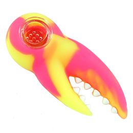 3.7'' Lobster Claw pipe smoking pipes oil burner silicone pipestem cigarette holder for dry herb