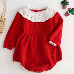 0-3T Knitted Christmas Year Jumpsuit Cotton born Baby Romper Toddler Girl Boy Clothes 210417