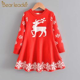 Bear Leader Girls Knitted Dress Fashion Princess Cartoon Costumes Children Christmas Cute Outfits Sweet Vestidos 3 7Y 210708