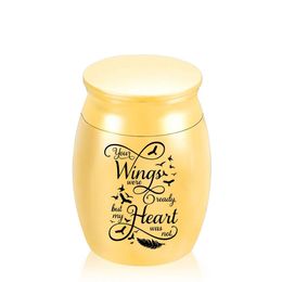 Feather Cremation Jars Pet Coffins Urns Pendants Aluminum Alloy Human Ashes Memorials Engraved With-Your Wings were Ready My Heart was Not